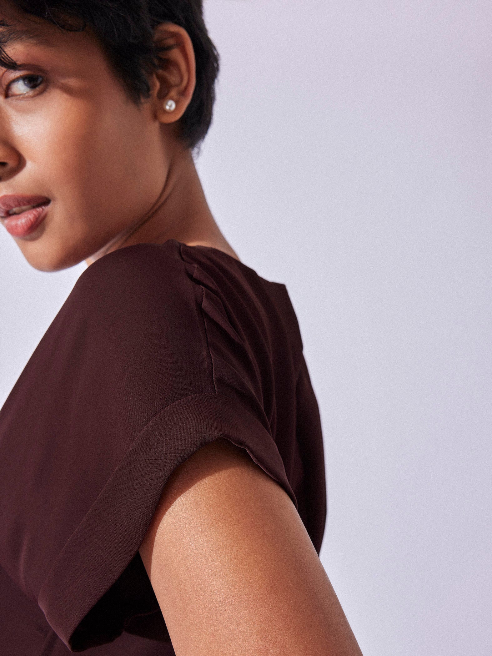 Merlot Buckle Belted Peplum Top