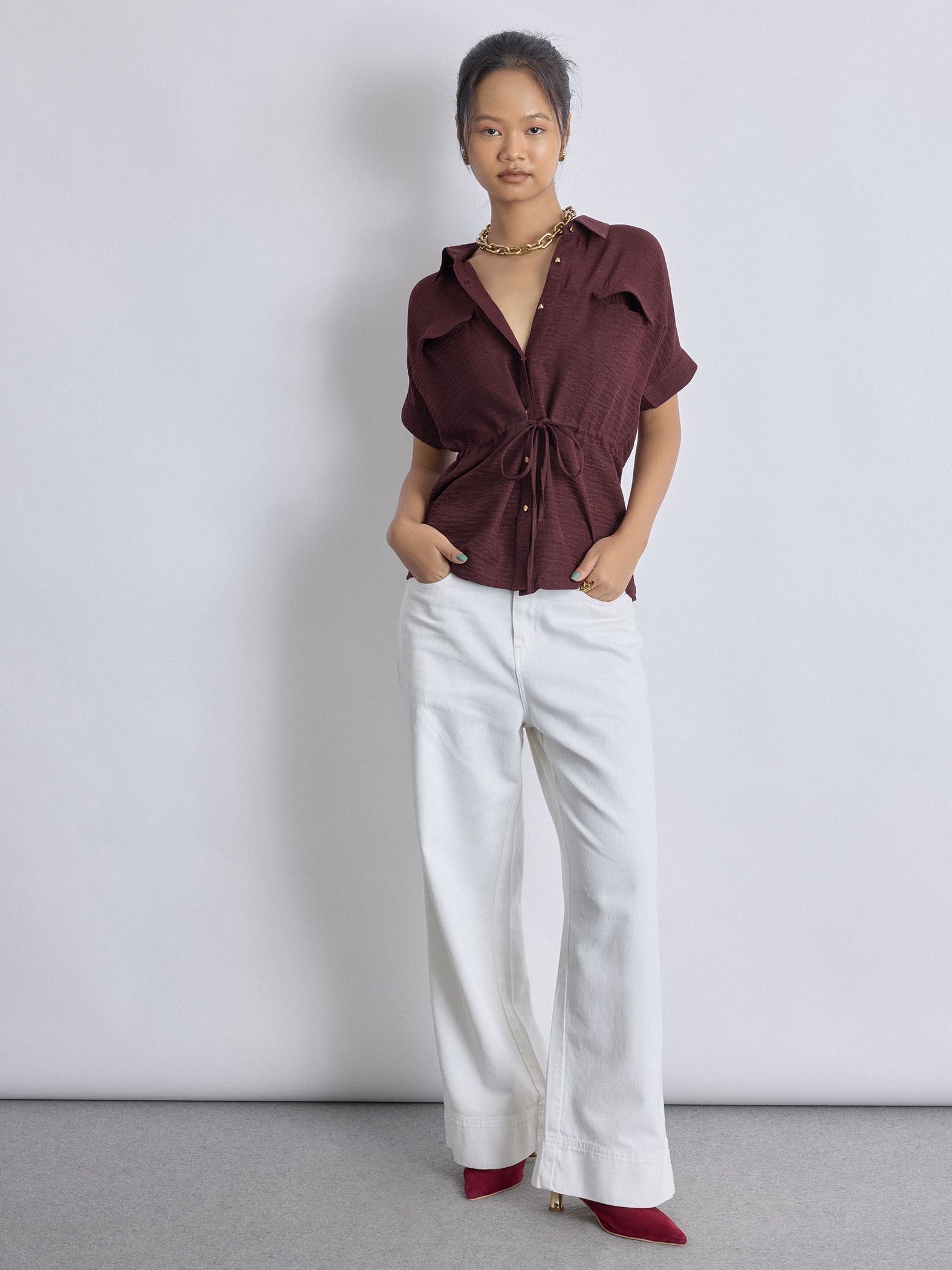 Merlot Drawstring Safari Shirt