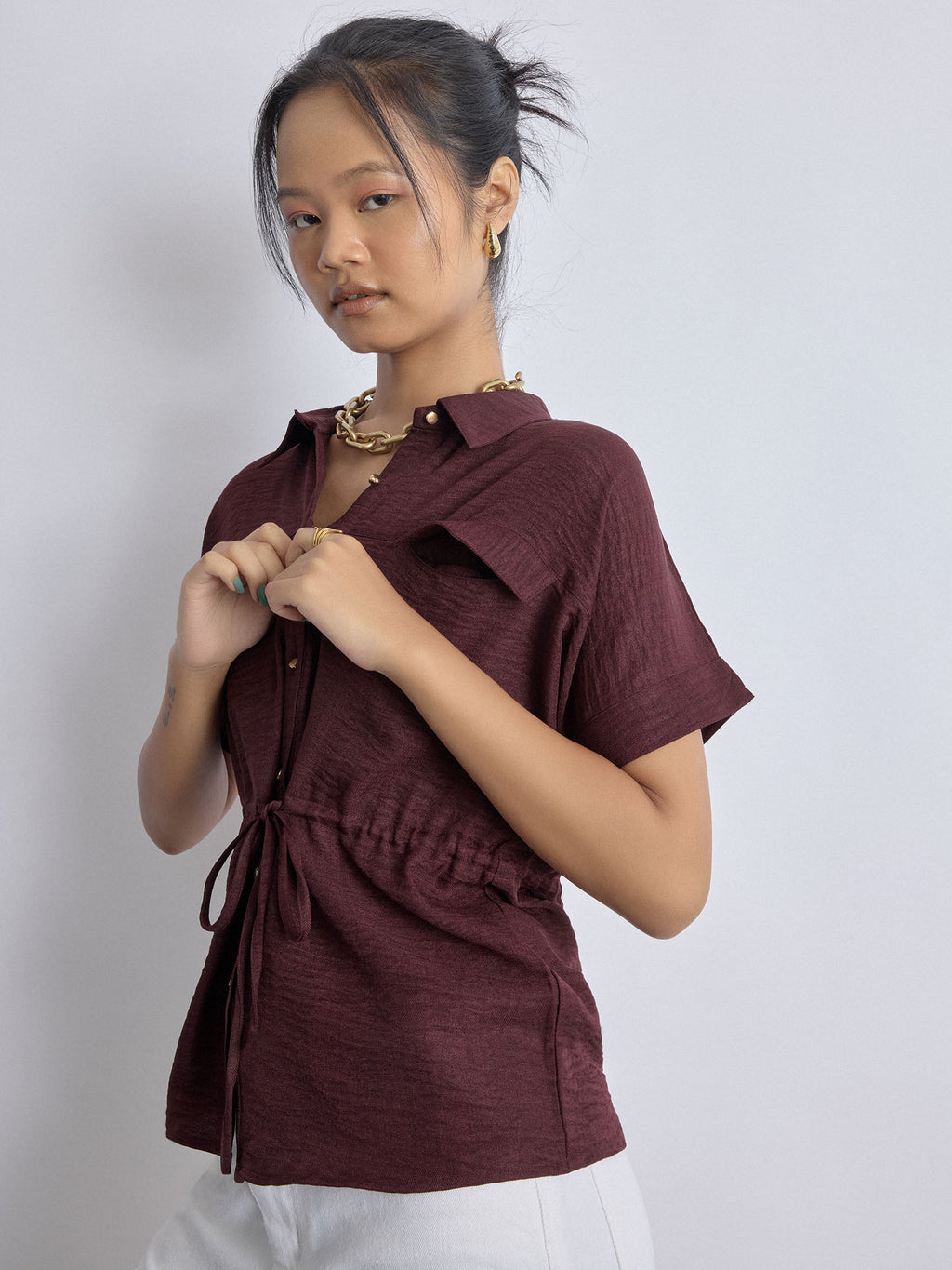 Merlot Drawstring Safari Shirt