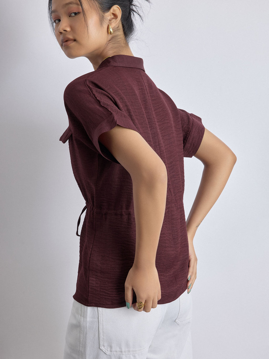 Merlot Drawstring Safari Shirt