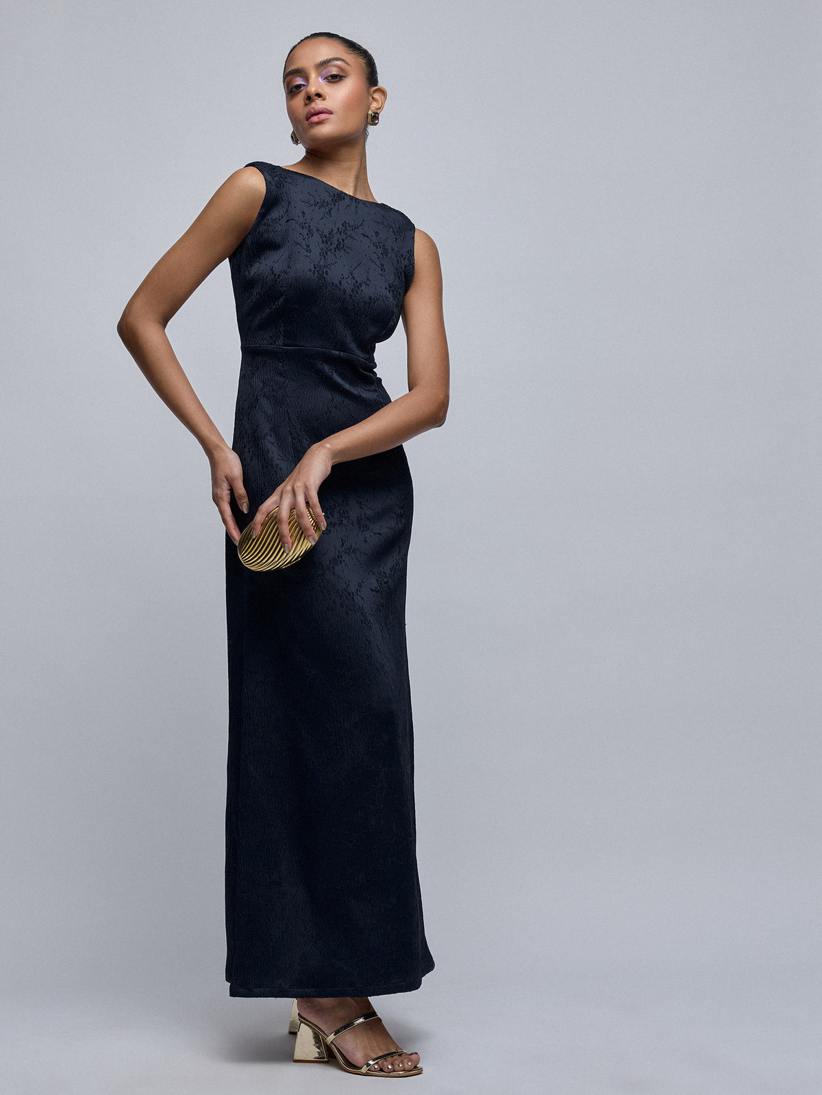 Midnight Jacquard Deep Back Dress