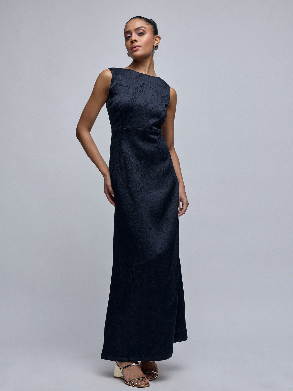Midnight Jacquard Deep Back Dress