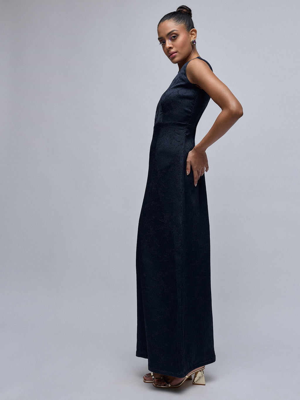 Midnight Jacquard Deep Back Dress