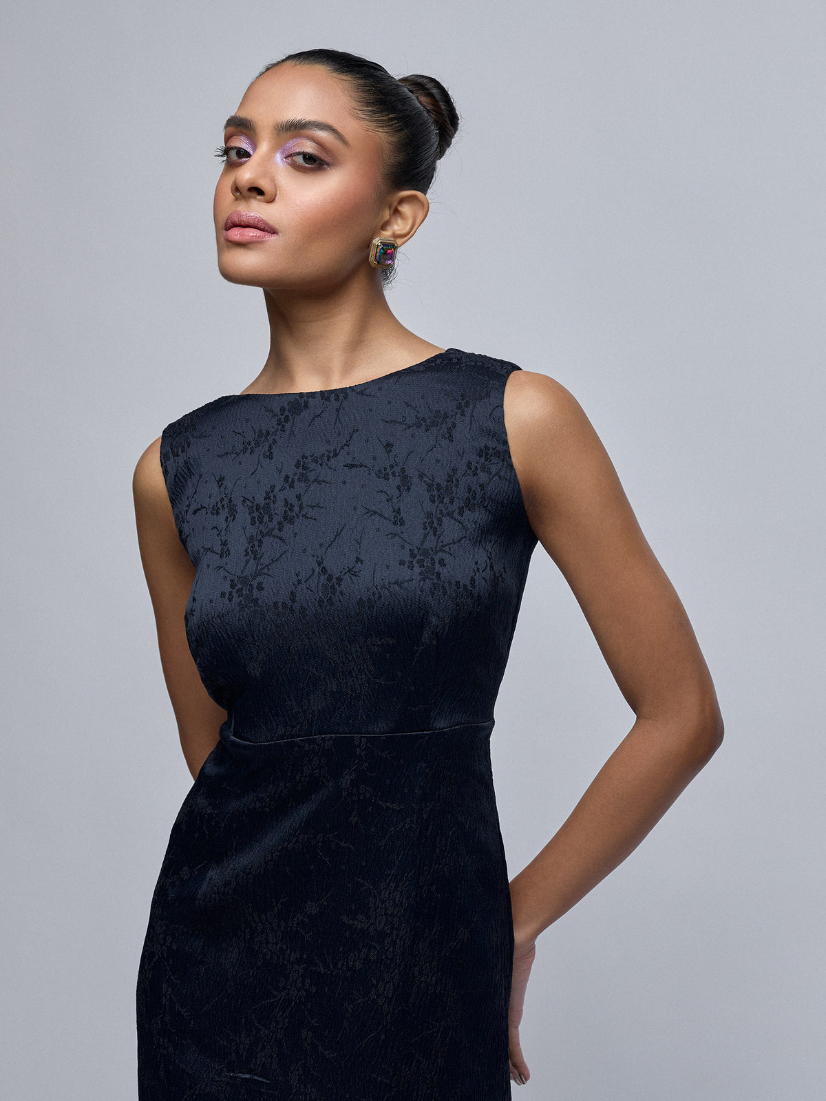 Midnight Jacquard Deep Back Dress