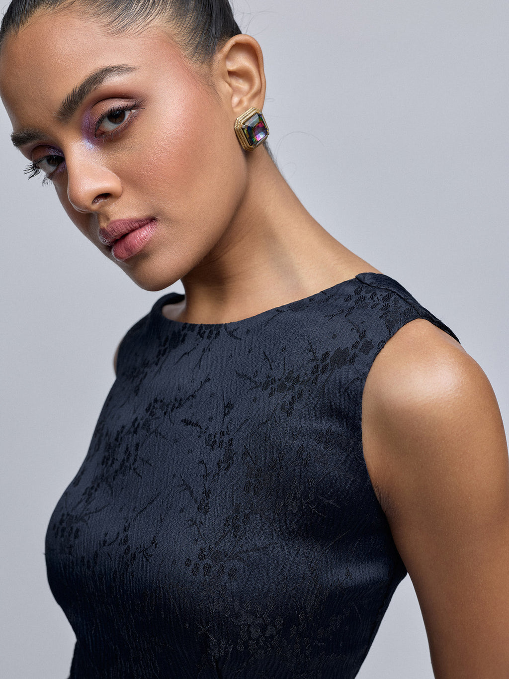 Midnight Jacquard Deep Back Dress