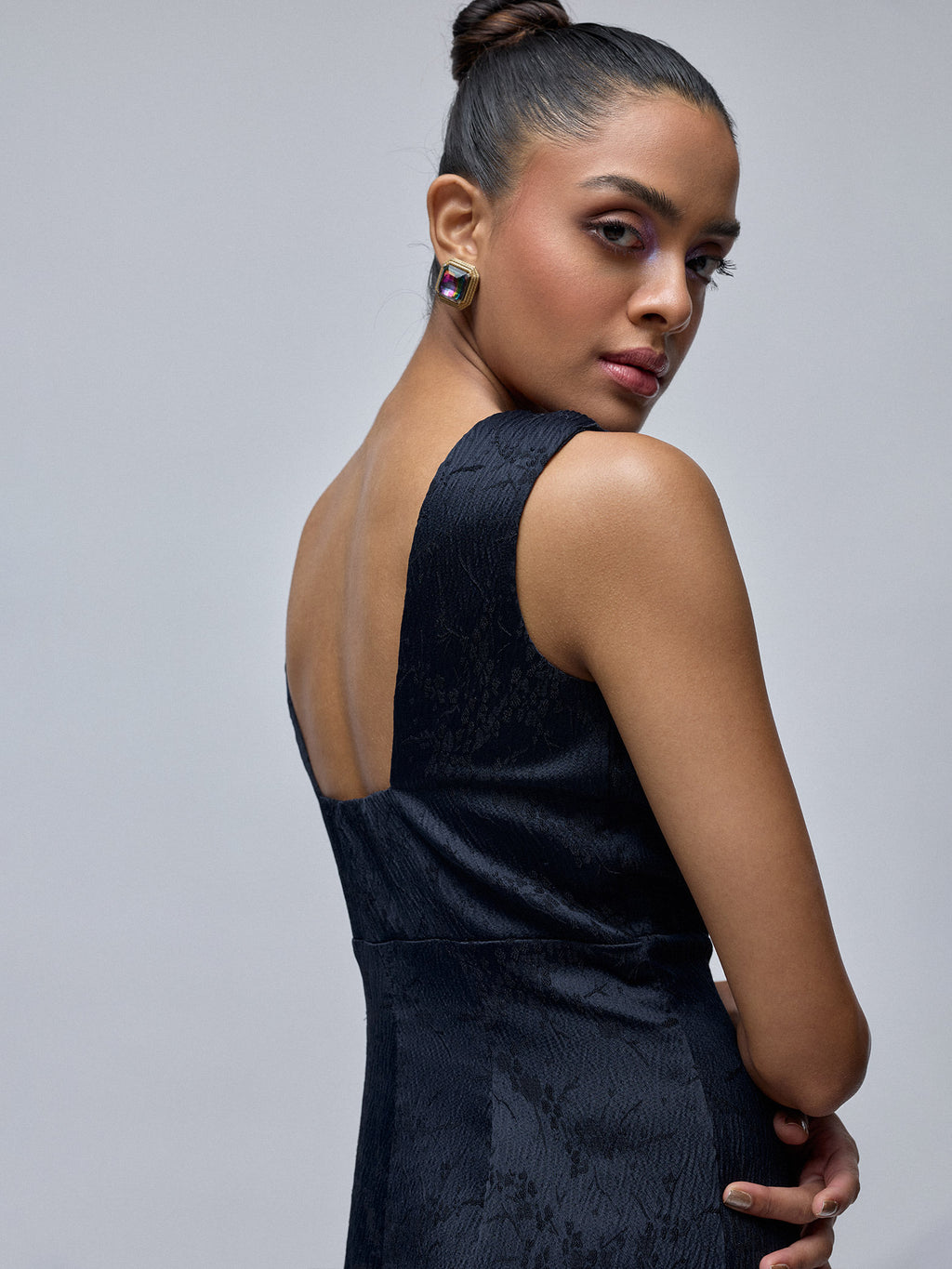 Midnight Jacquard Deep Back Dress