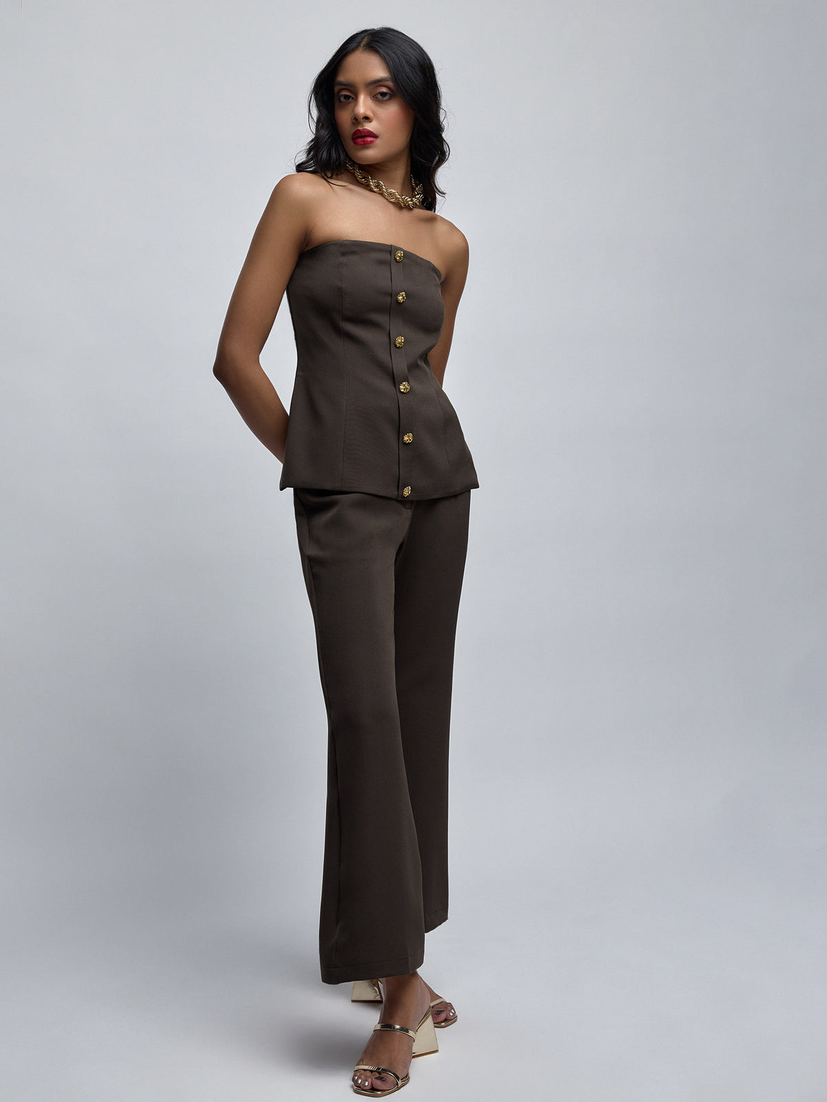 Mocha Gold Buttoned Tube Top