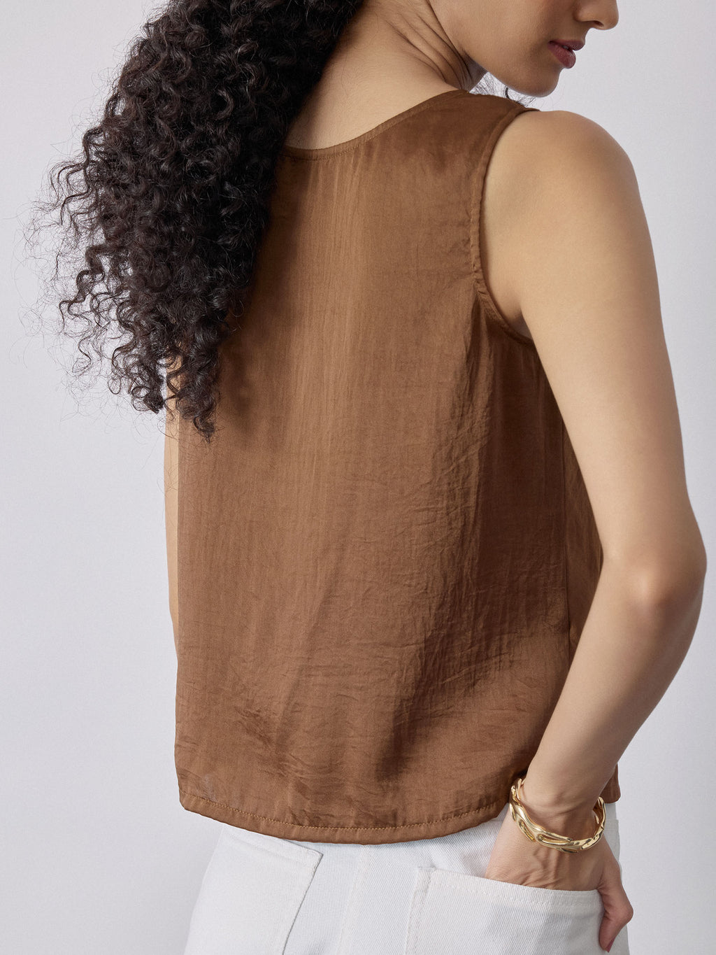 Mocha Satin Cowl Neck Top