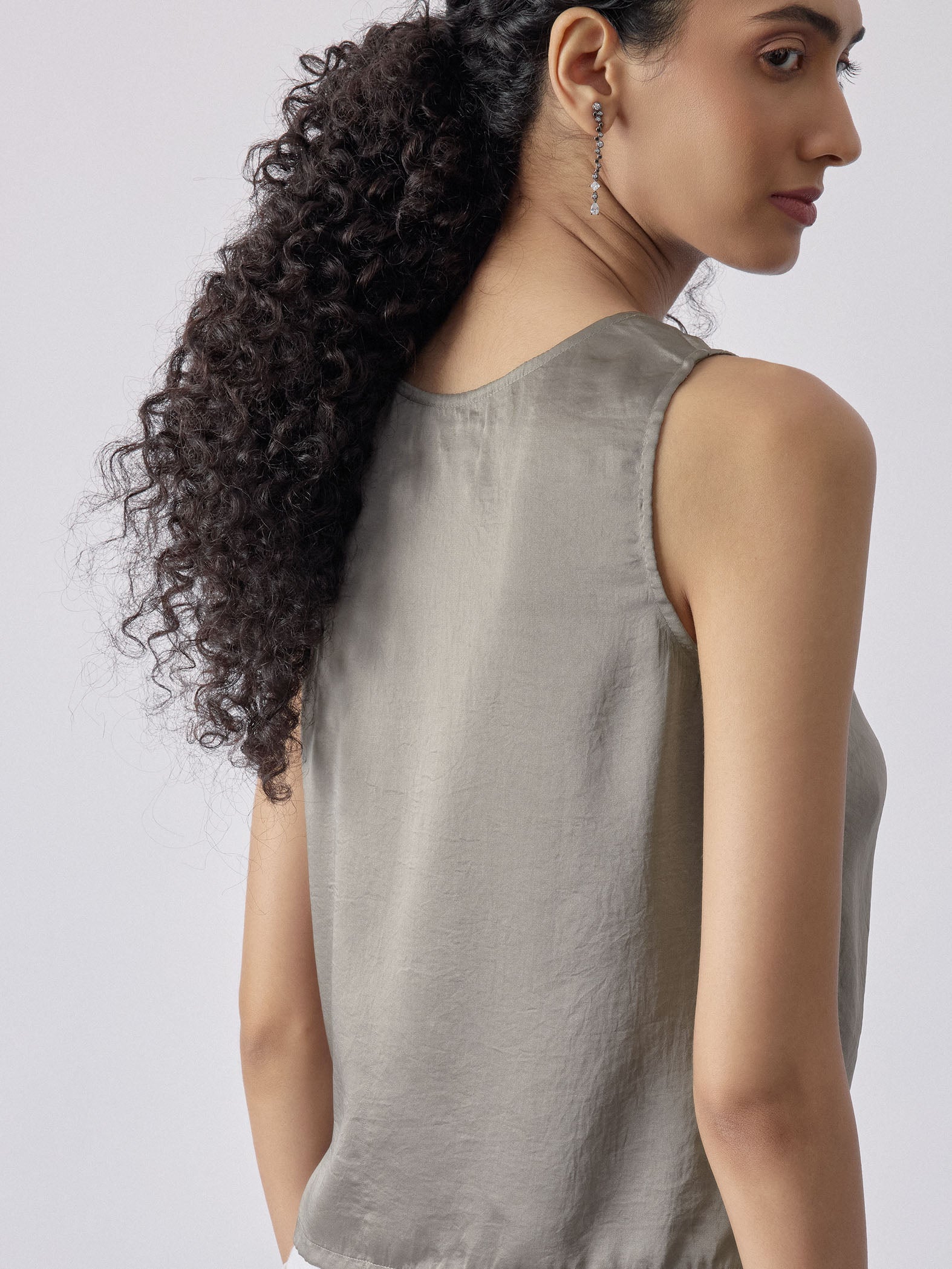 Charcoal Satin Cowl Neck Top