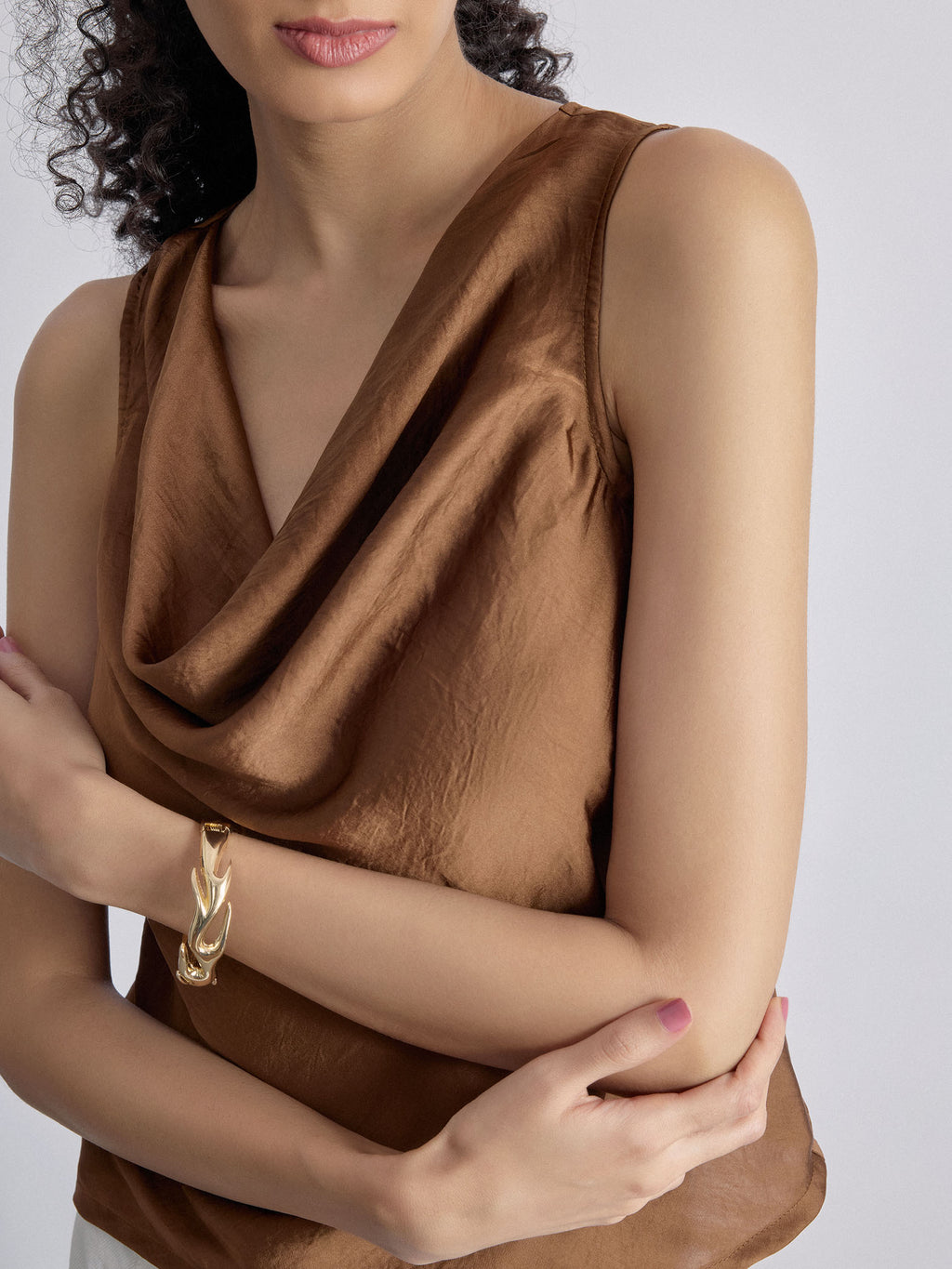 Mocha Satin Cowl Neck Top