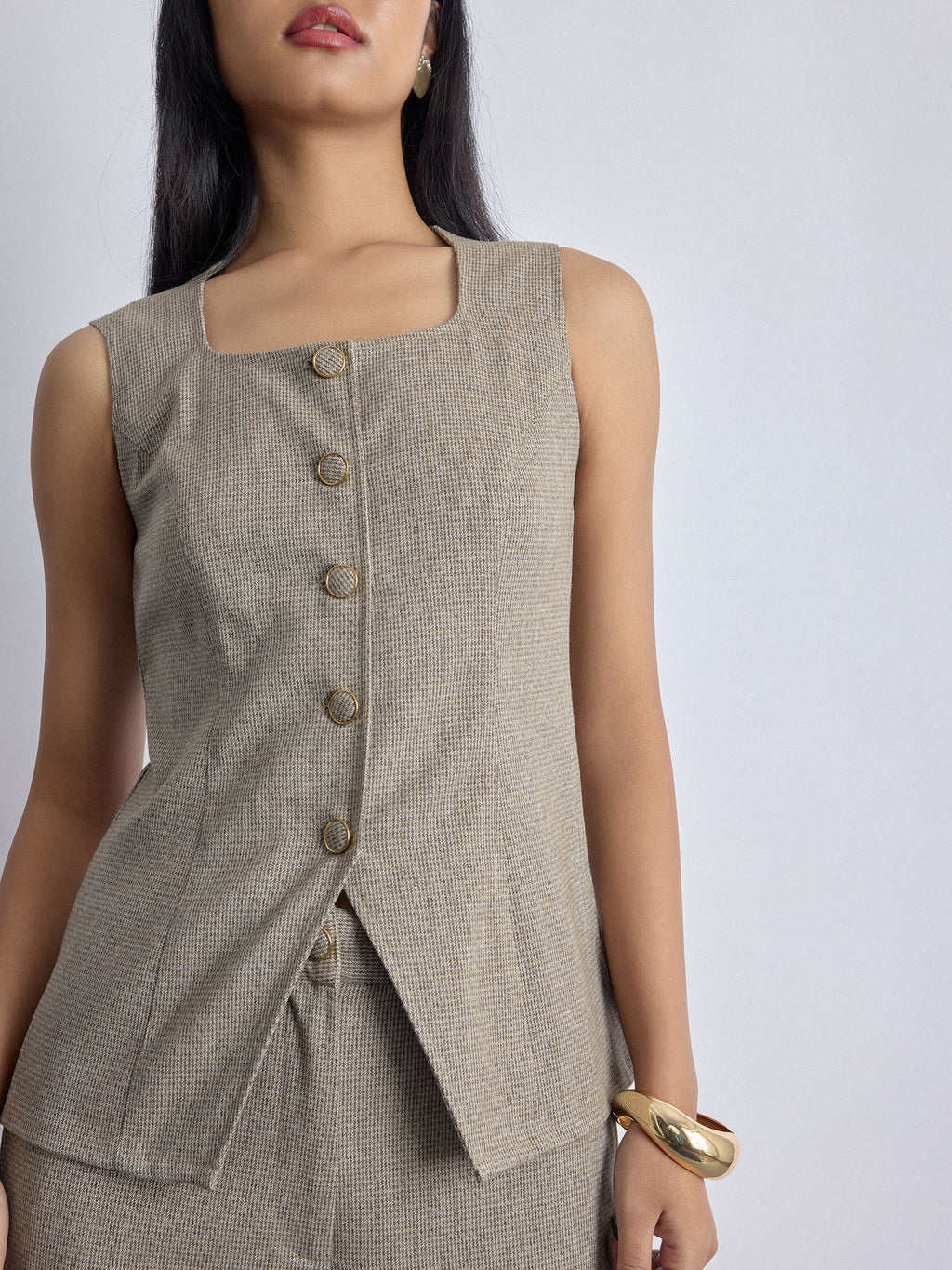 Mocha Textured Long Waistcoat