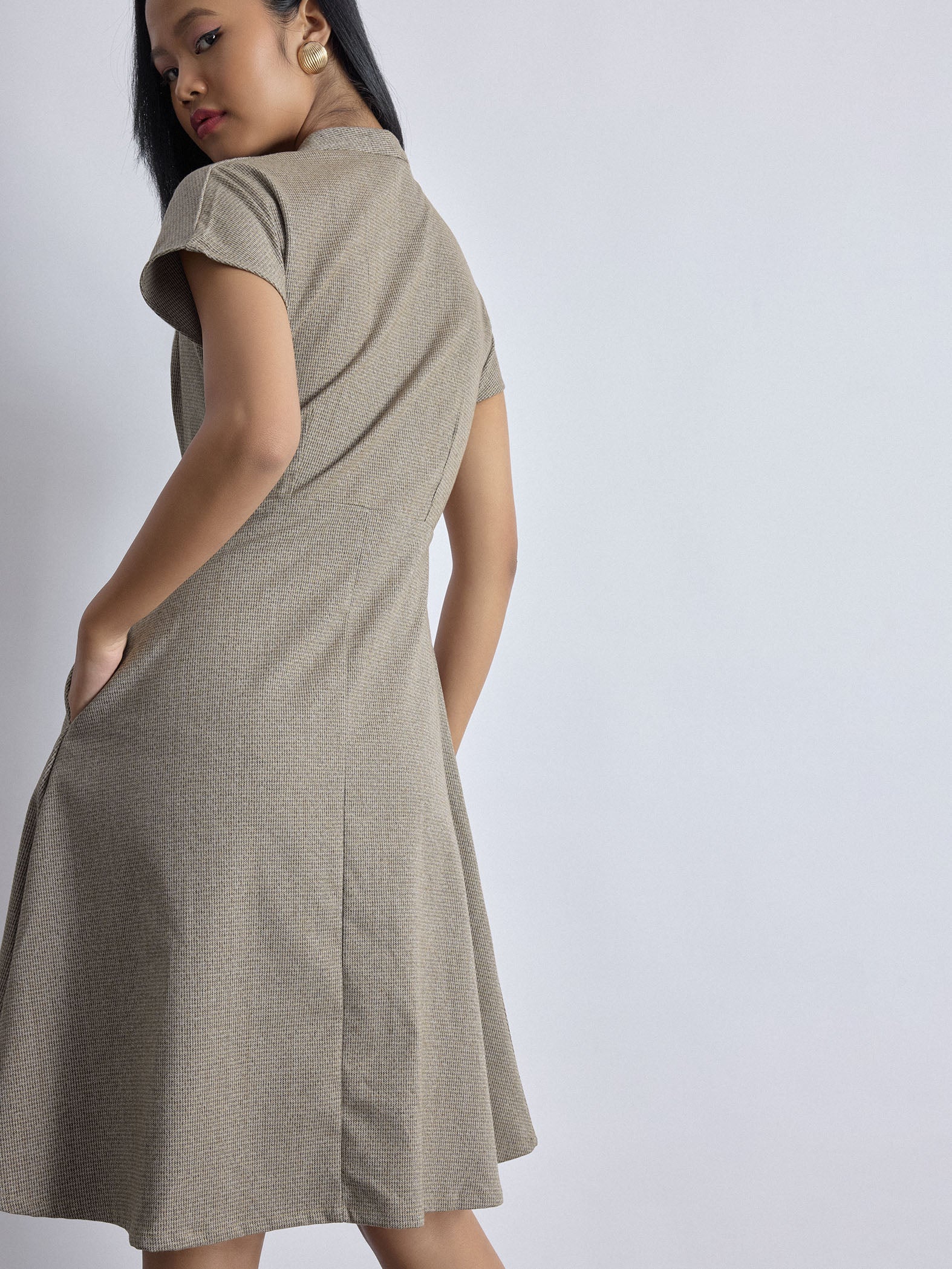 Mocha Textured Pleated Dress