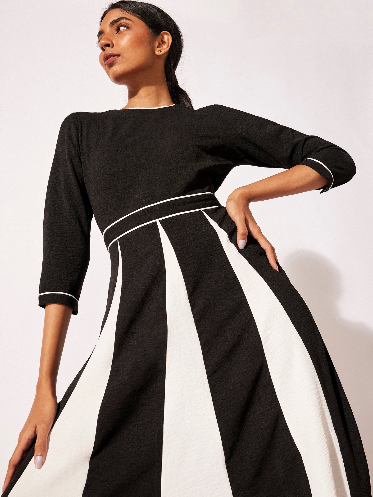 Monochrome Godet Panelled Dress