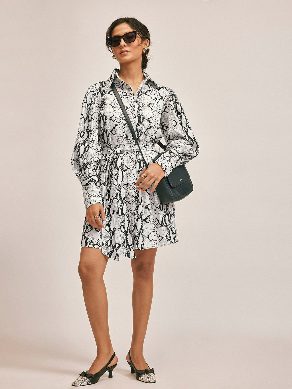 Monochrome Printed Shirt Dress