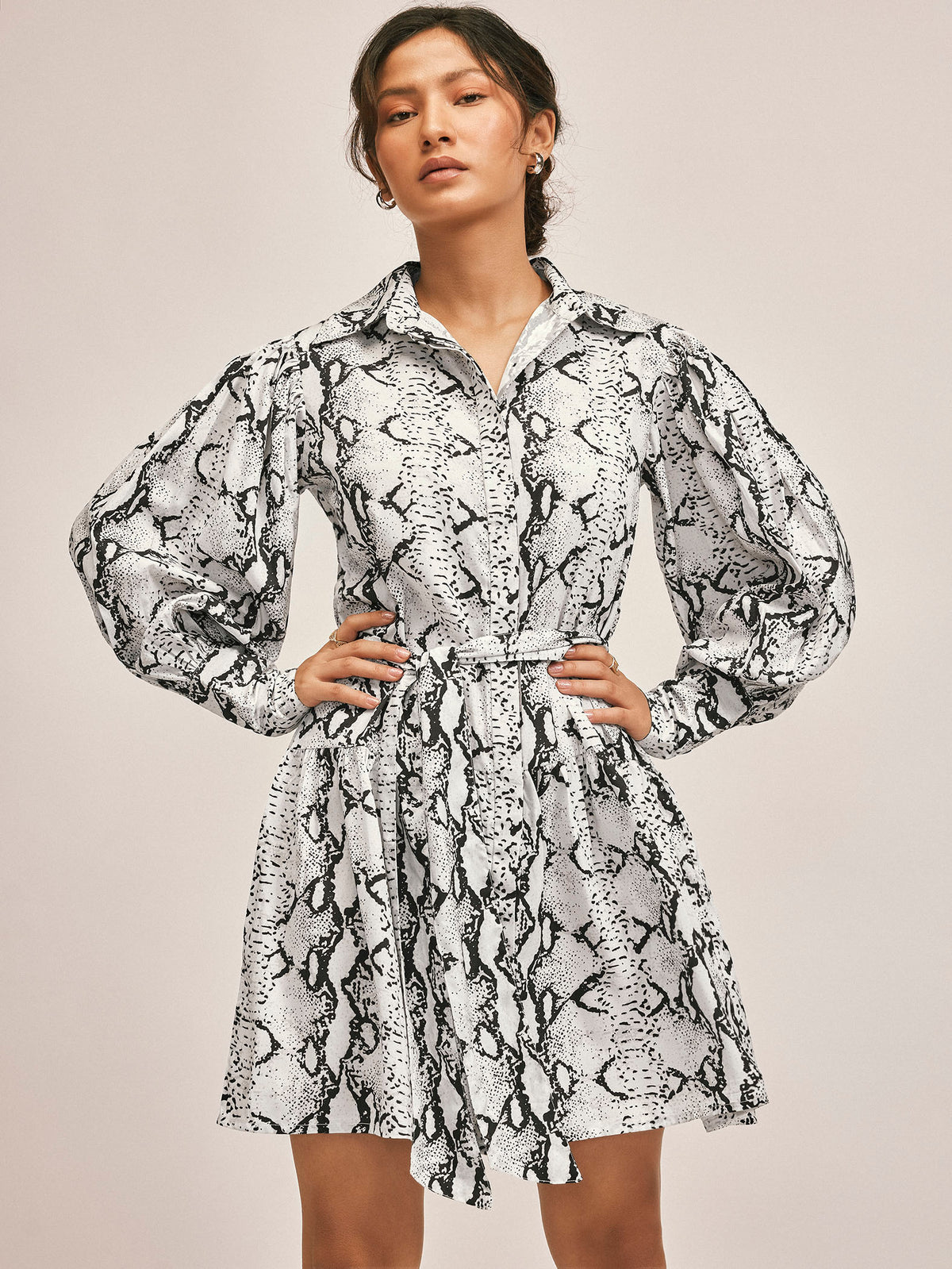Monochrome Printed Shirt Dress