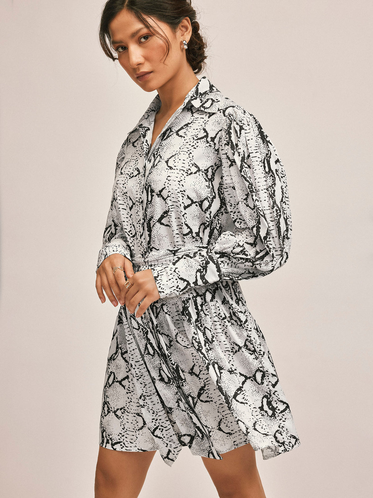 Monochrome Printed Shirt Dress