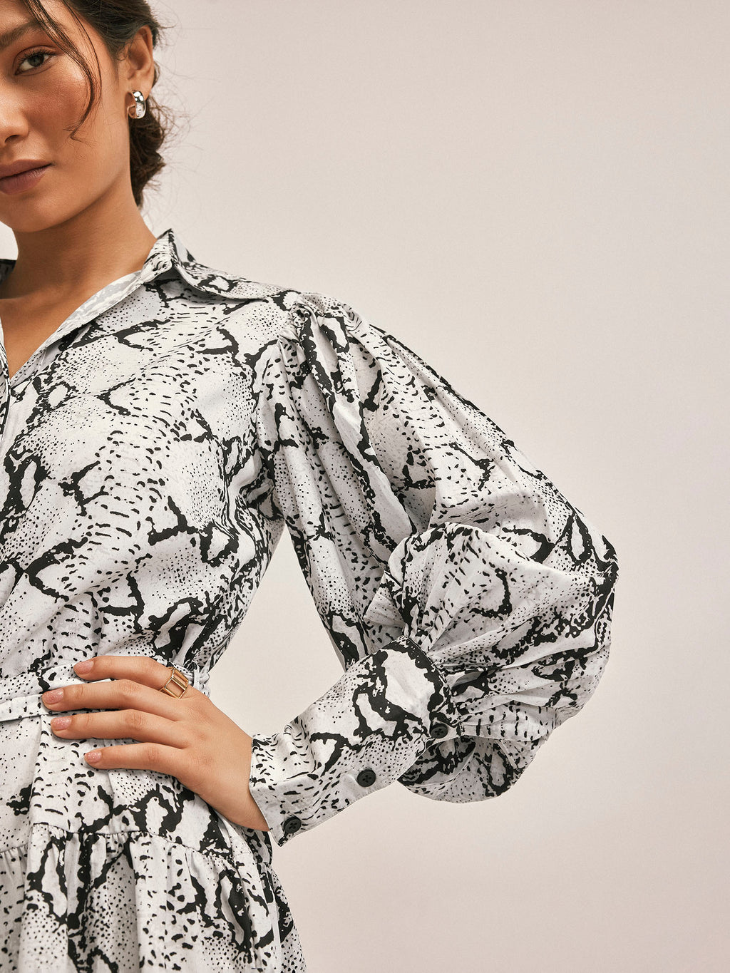 Monochrome Printed Shirt Dress
