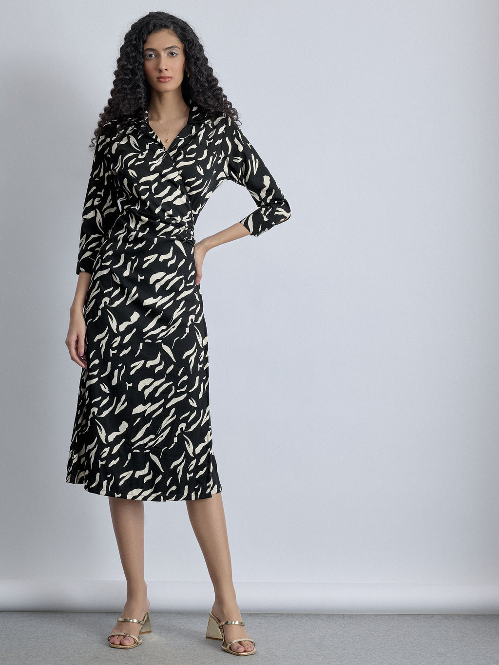 Monochrome Printed Wrap Dress
