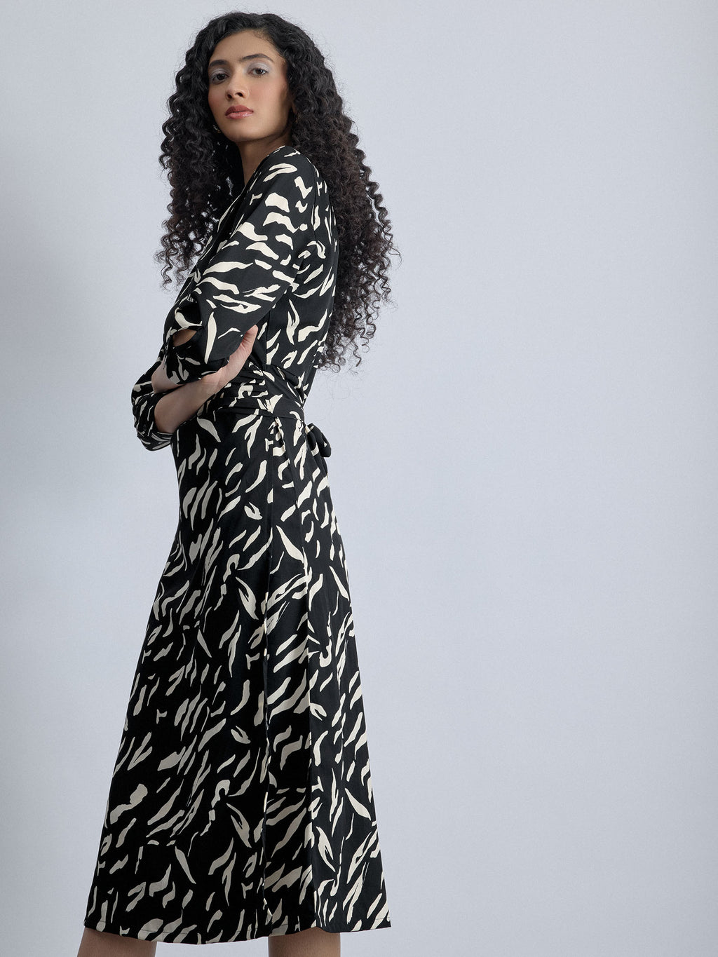 Monochrome Printed Wrap Dress