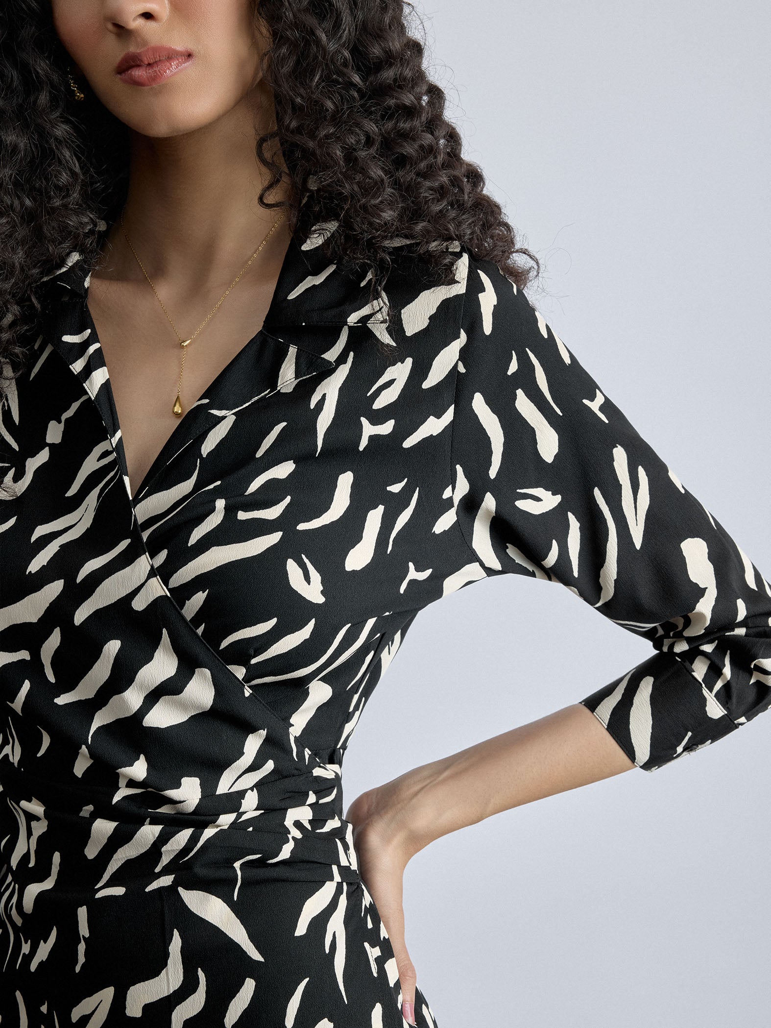 Monochrome Printed Wrap Dress