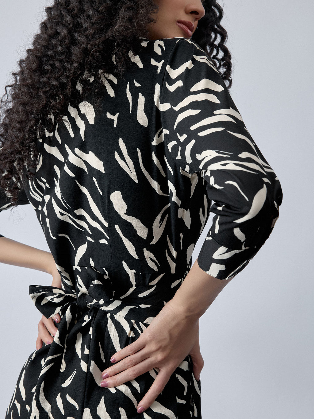 Monochrome Printed Wrap Dress
