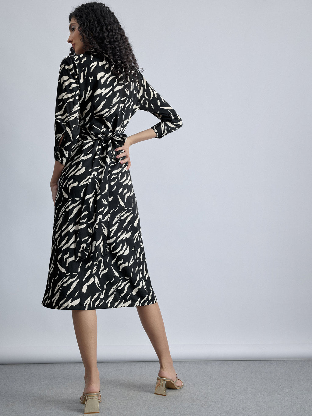 Monochrome Printed Wrap Dress