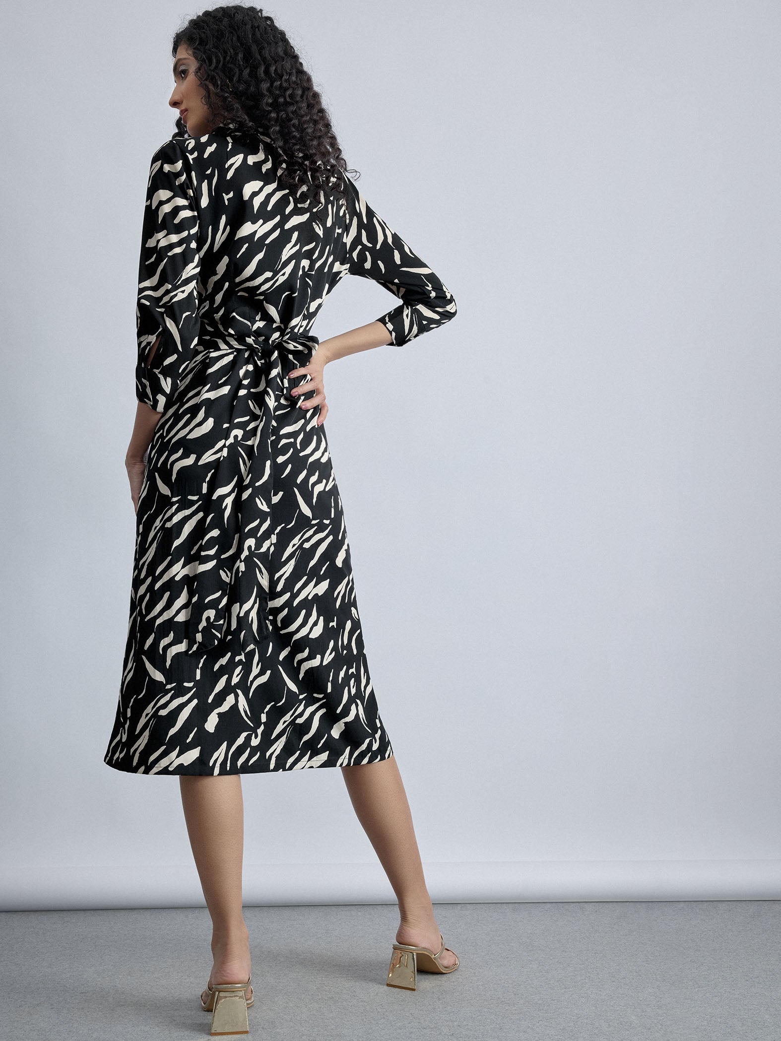 Monochrome Printed Wrap Dress