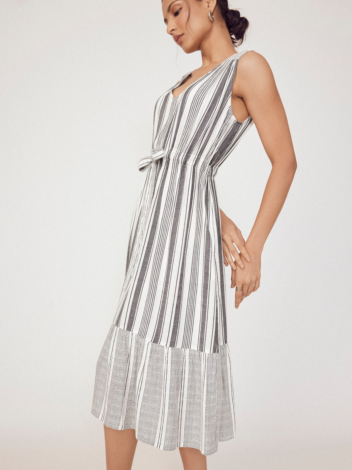 Monochrome Striped Front Tie Dress