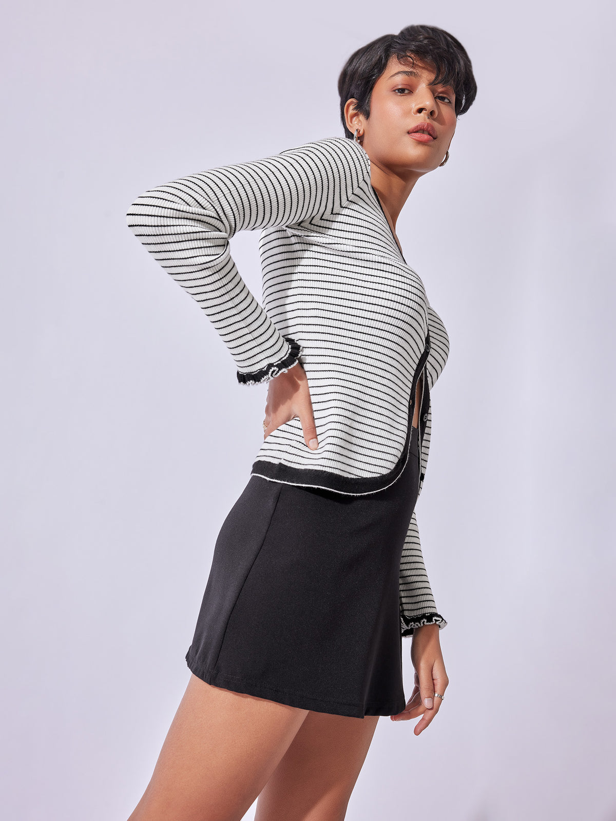 Monochrome Striped V Neck Cardigan