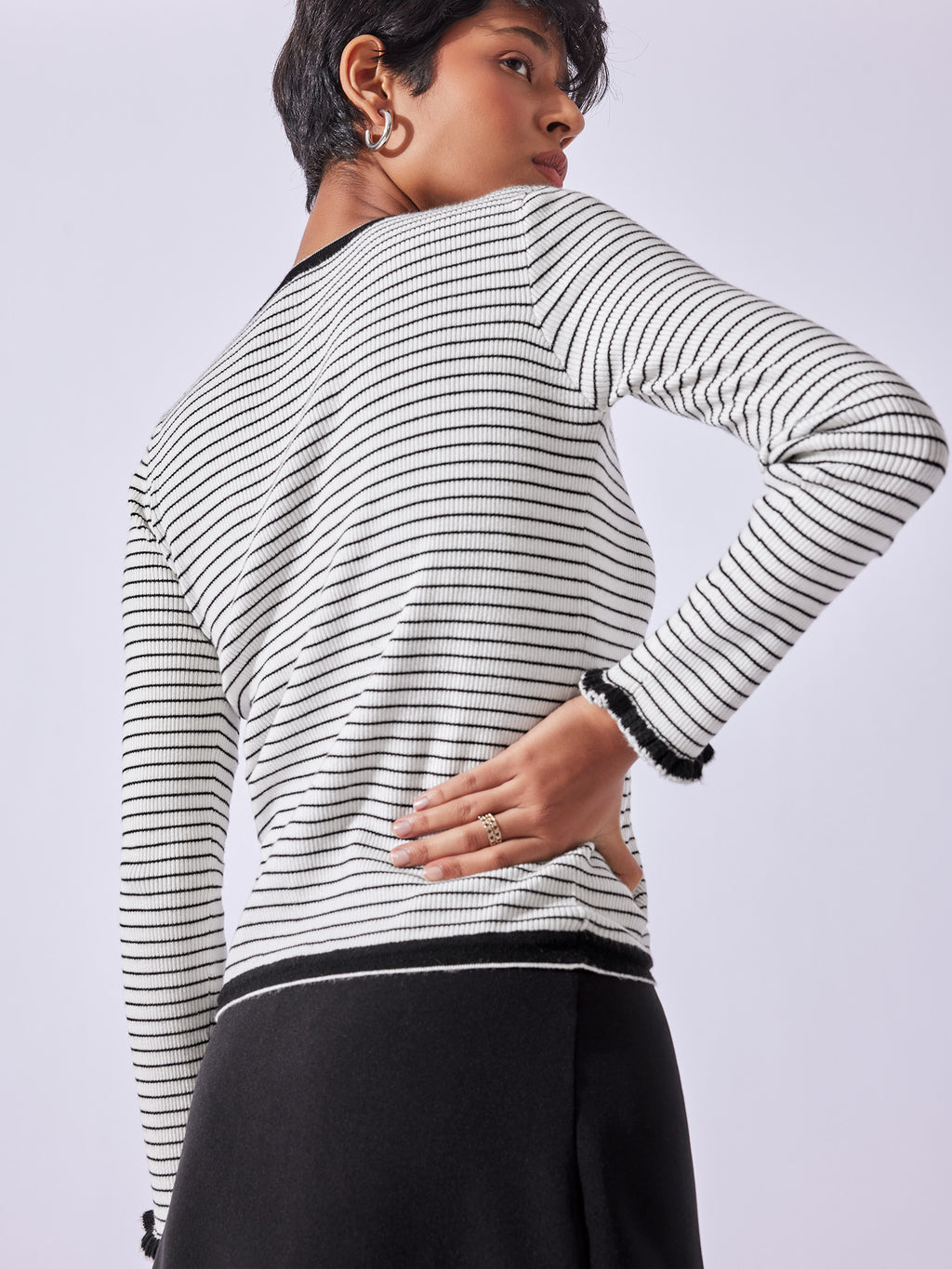 Monochrome Striped V Neck Cardigan