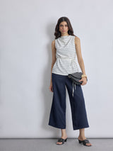 Monochrome Textured Cowl Neck Top