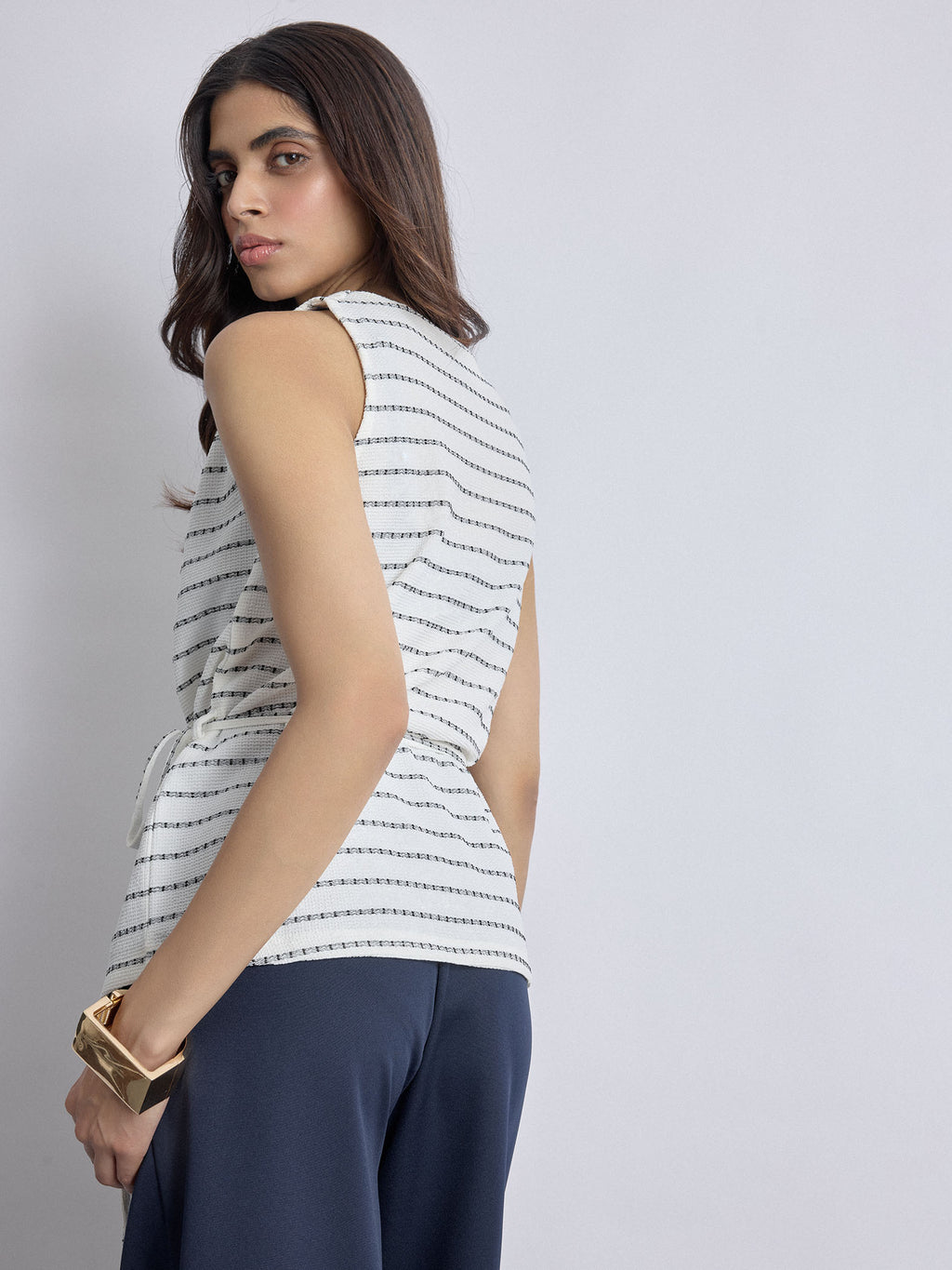 Monochrome Textured Cowl Neck Top