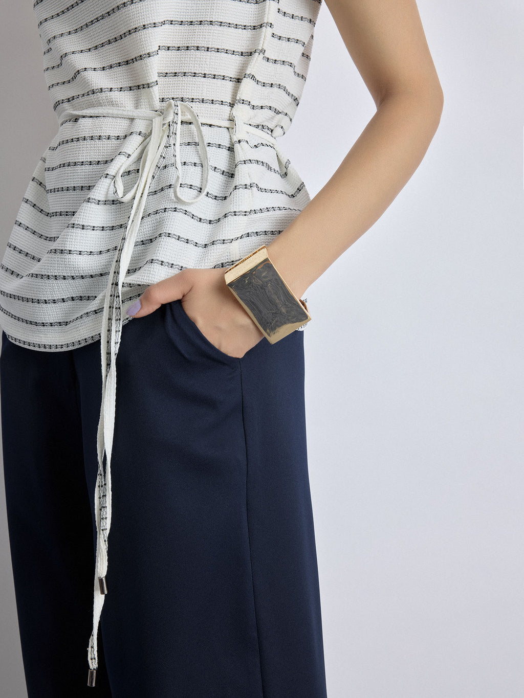 Monochrome Textured Cowl Neck Top