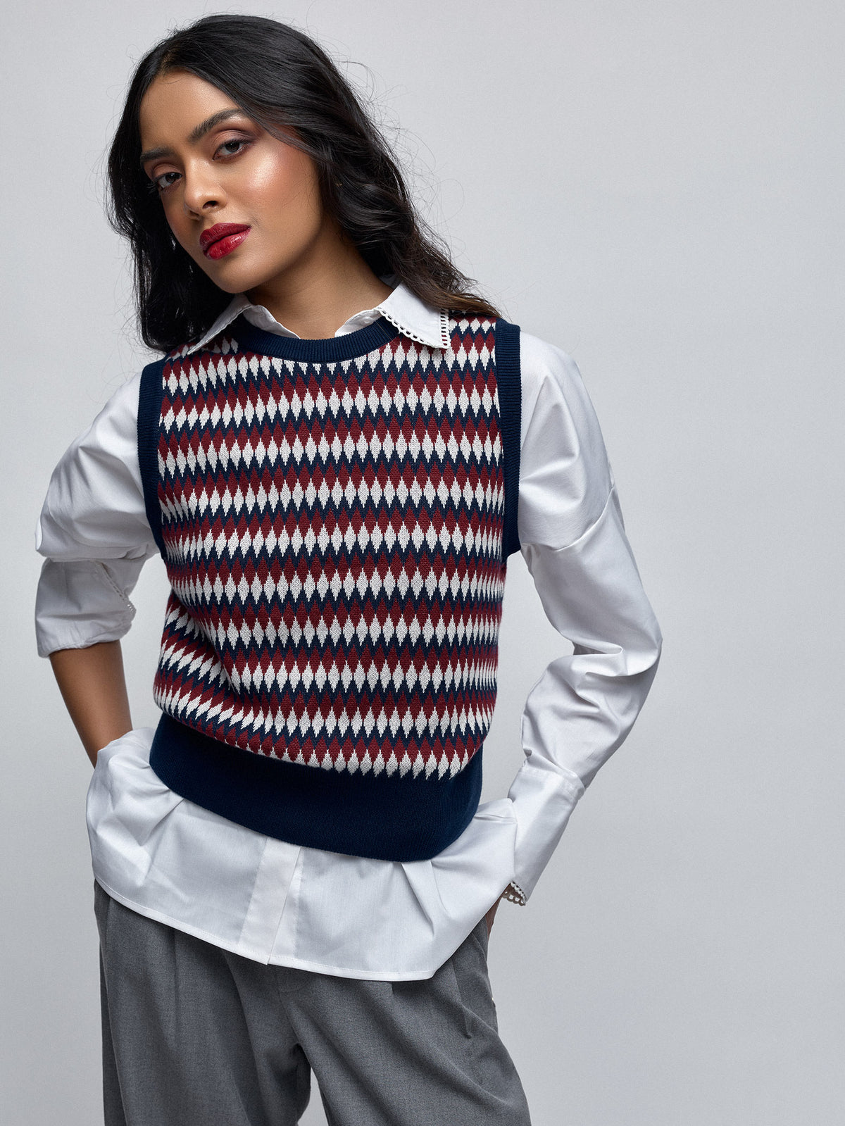 Multicoloured Jacquard Knit Vest