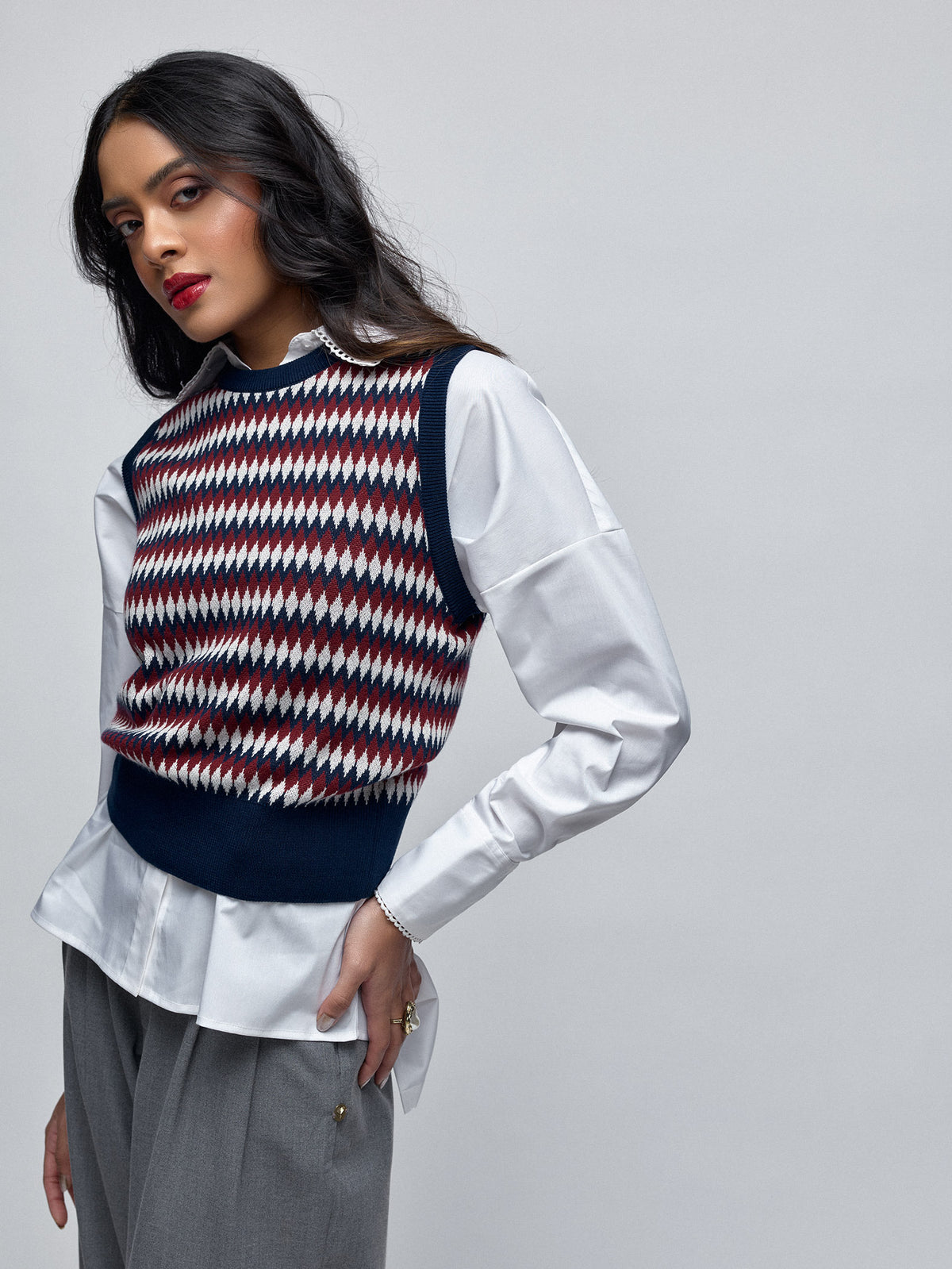 Multicoloured Jacquard Knit Vest