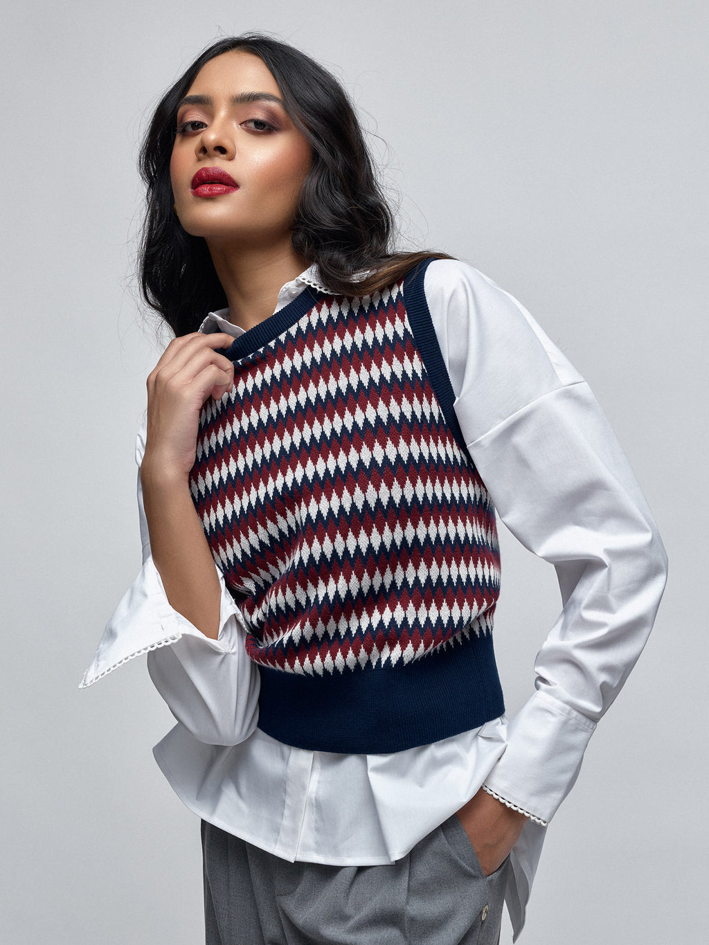 Multicoloured Jacquard Knit Vest