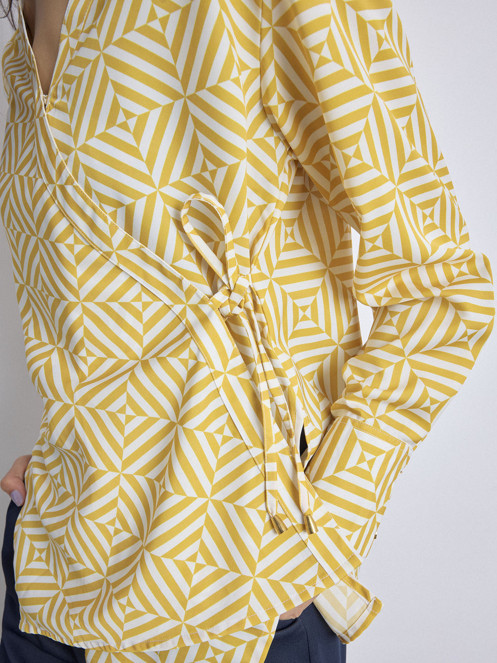 Mustard Geo Print Wrap Blouse