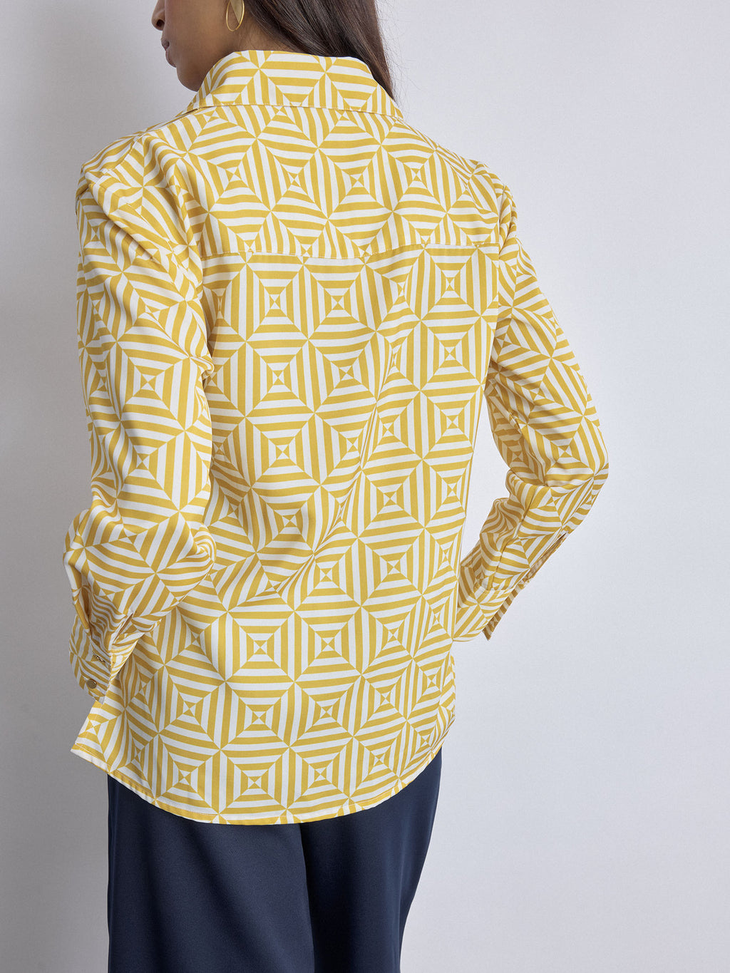 Mustard Geo Print Wrap Blouse
