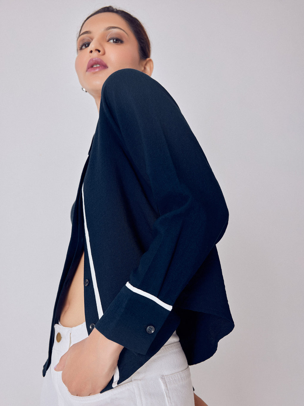 Navy Asymmetric Piping Detail Top