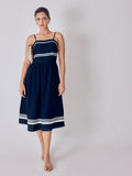 Navy Contrast Piping Detail Dress