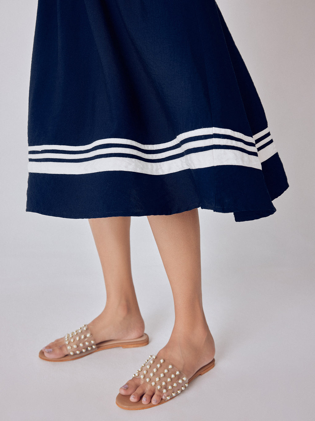 Navy Contrast Piping Detail Dress