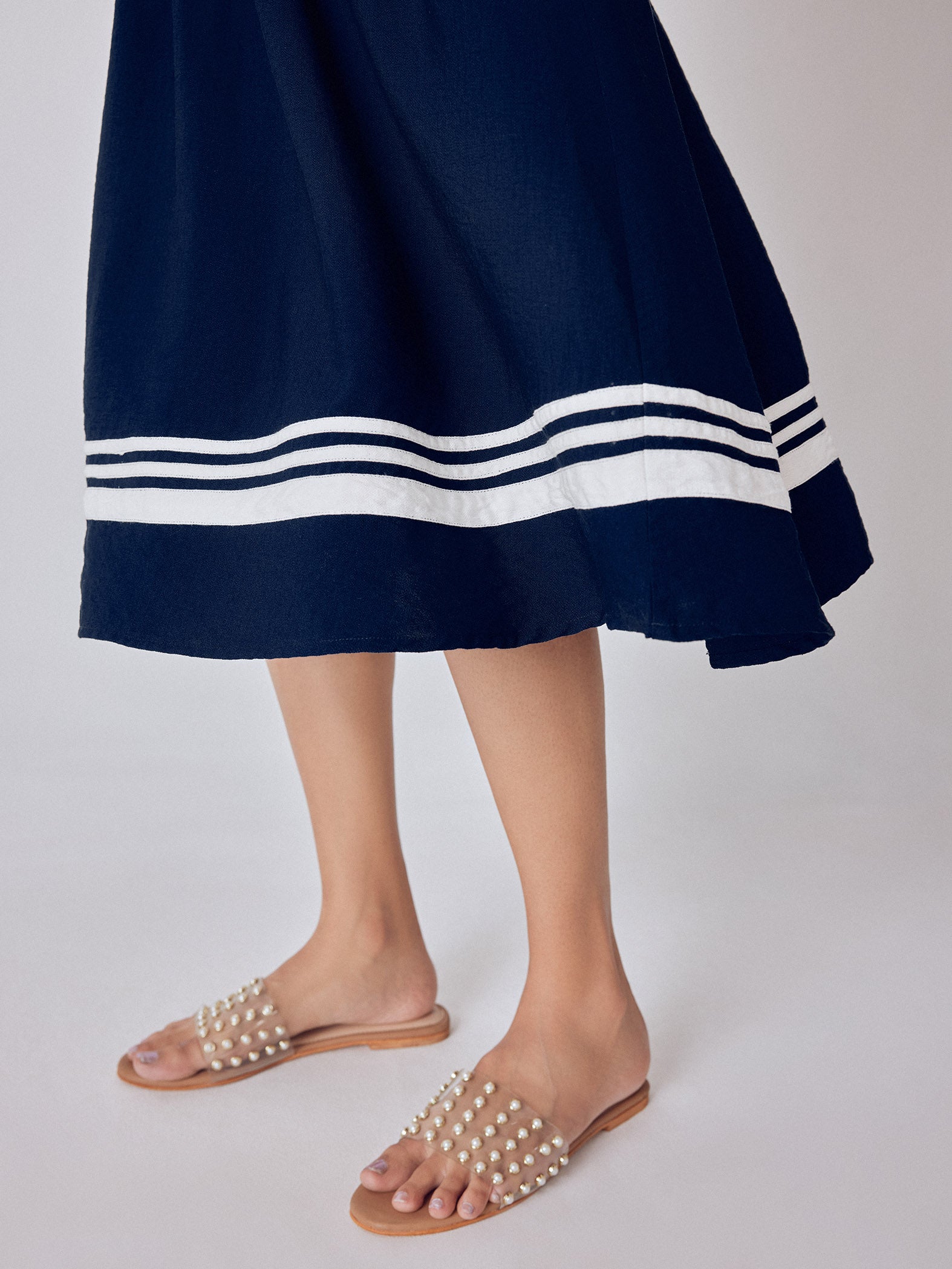 Navy Contrast Piping Detail Dress