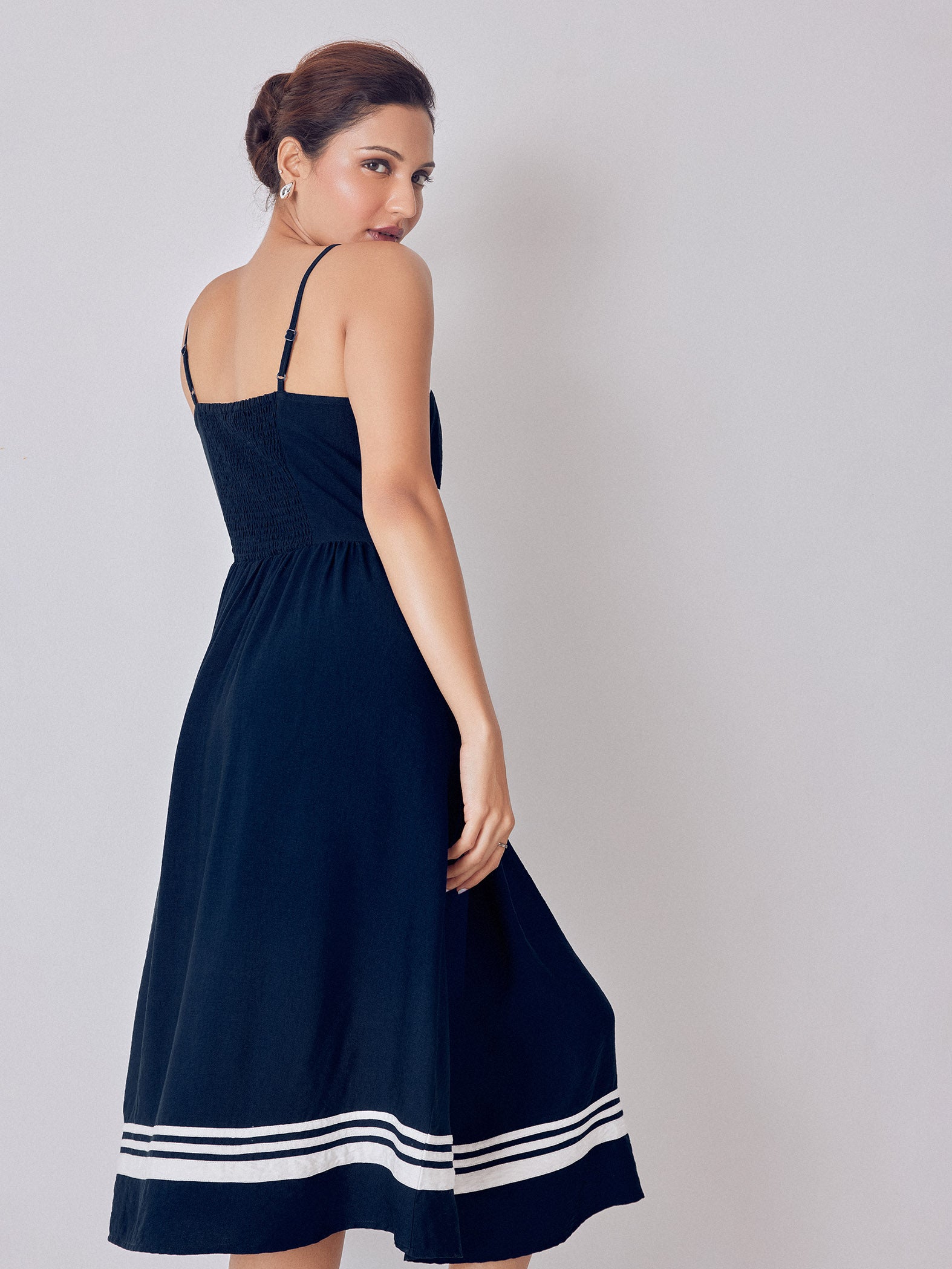Navy Contrast Piping Detail Dress