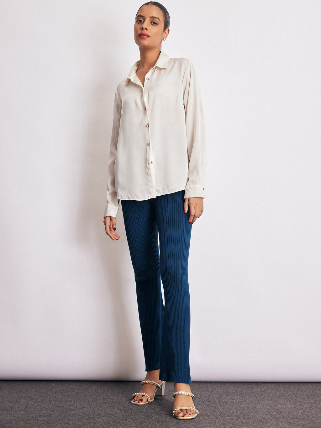 Navy Knit High Waist Pants