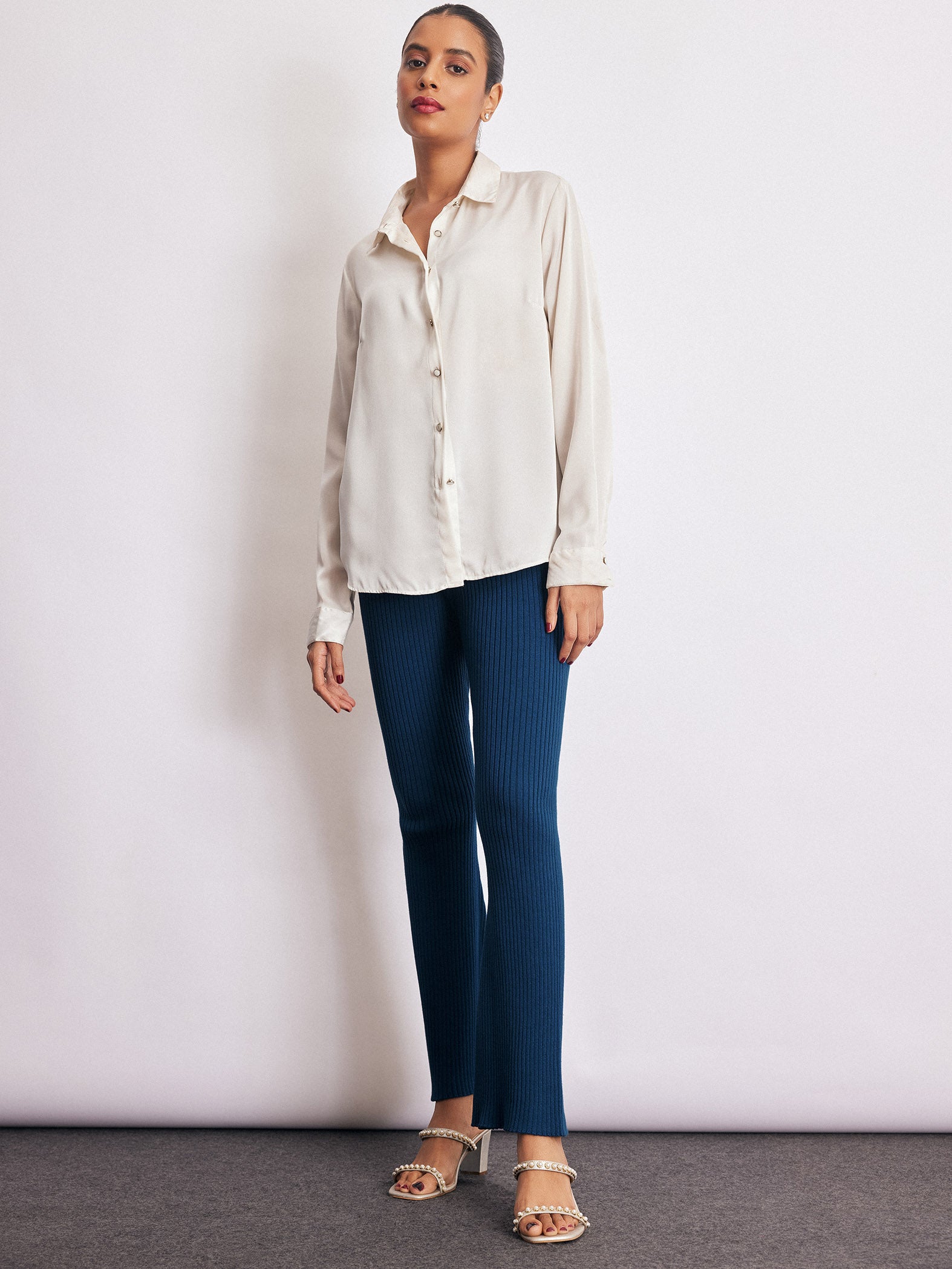 Navy Knit High Waist Pants