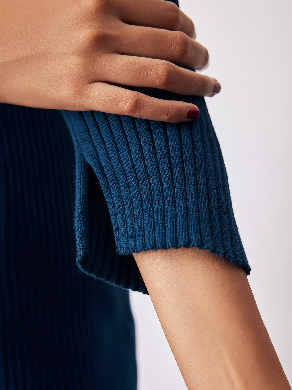 Navy Knit Slit Sleeve Top