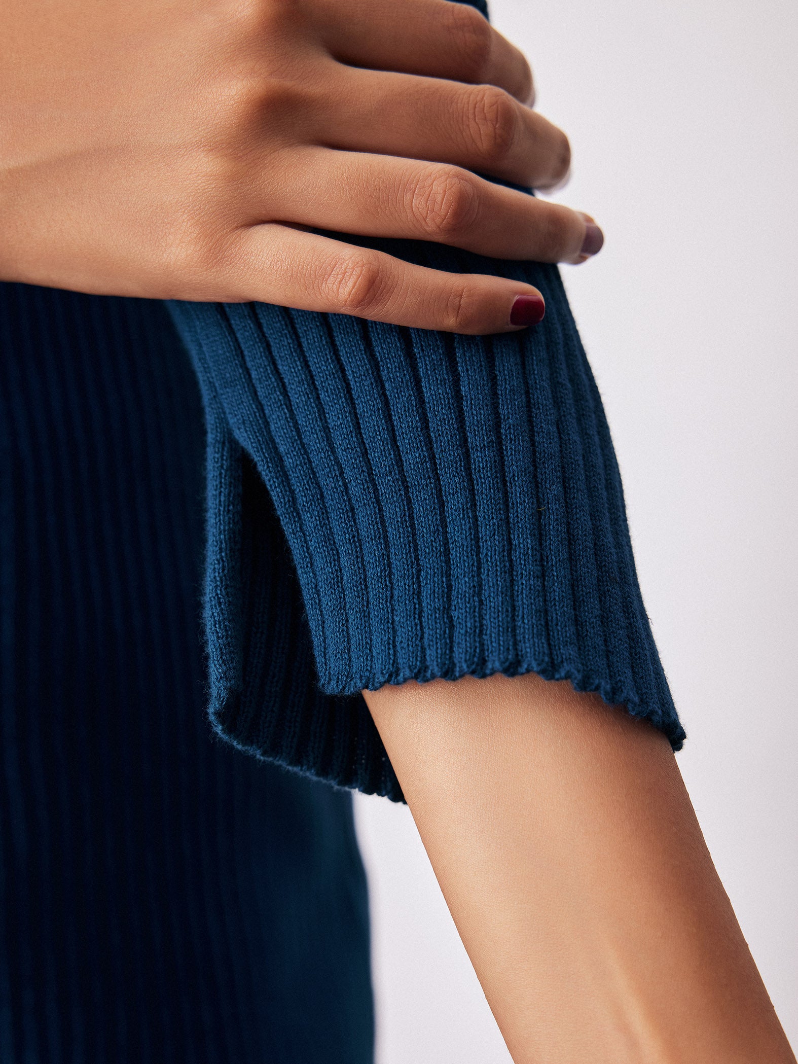 Navy Knit Slit Sleeve Top