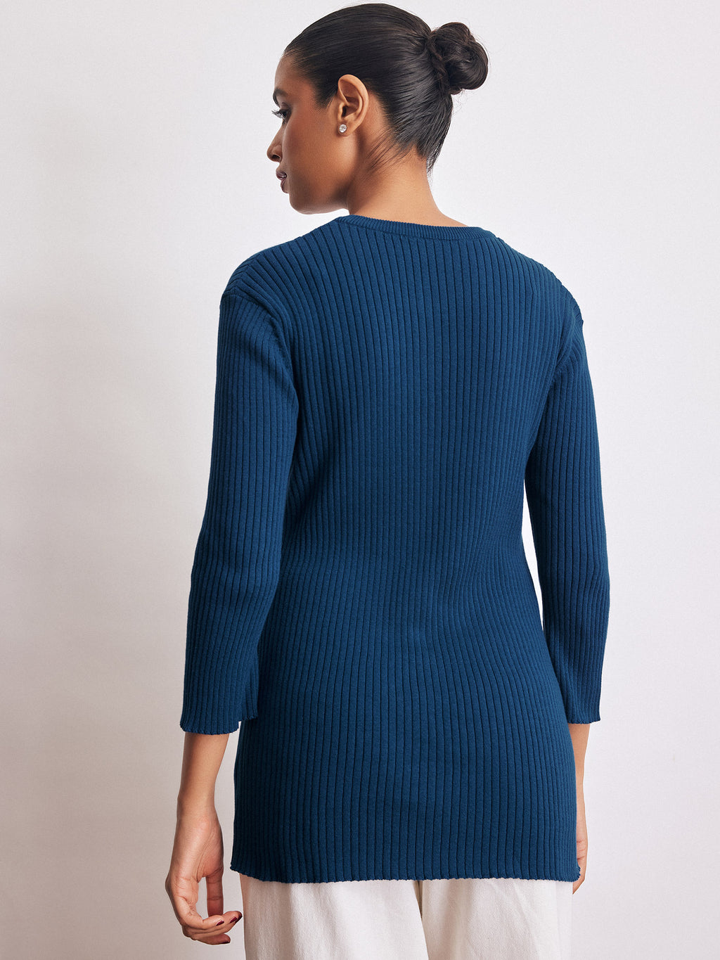 Navy Knit Slit Sleeve Top