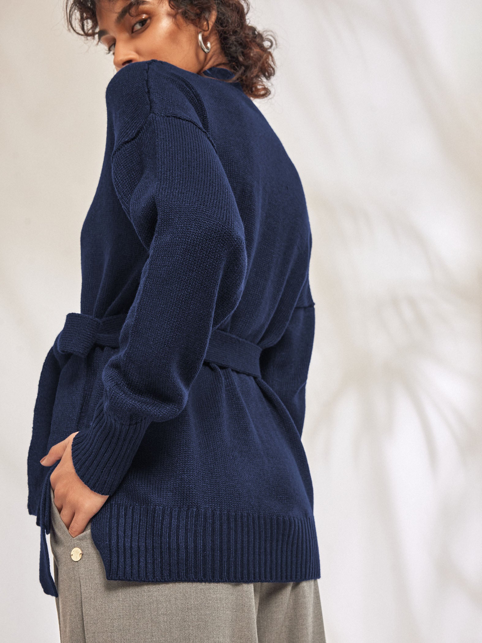 Navy Knit Wrap Top