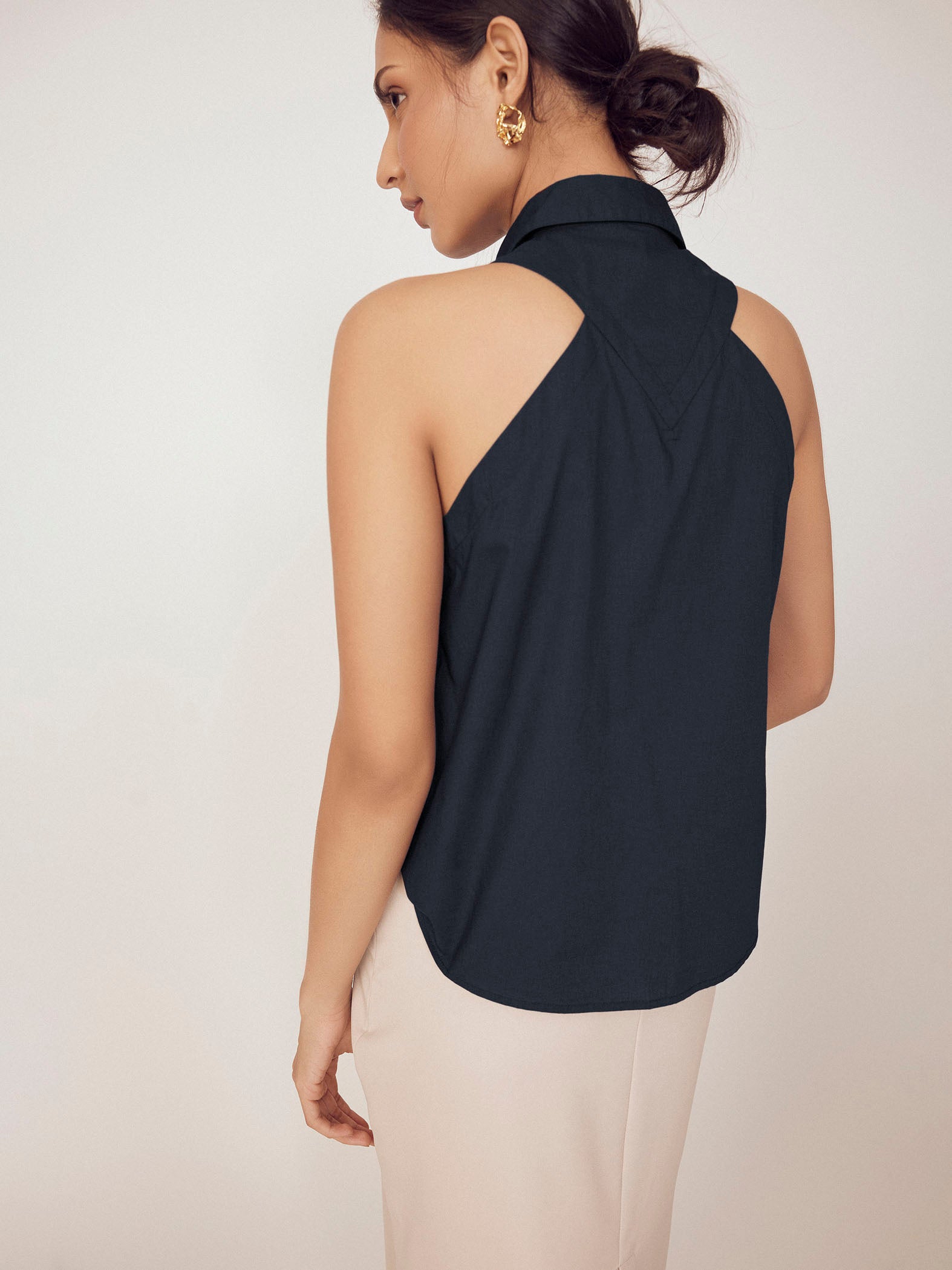 Navy Pin Collar Sleeveless Shirt